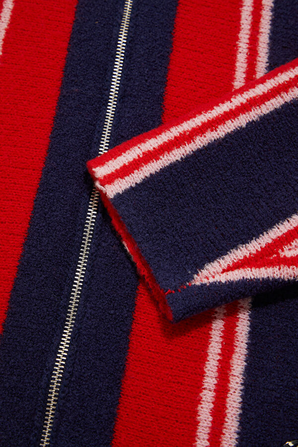 Red Striped Patterned Wool Women's Cardigan 4