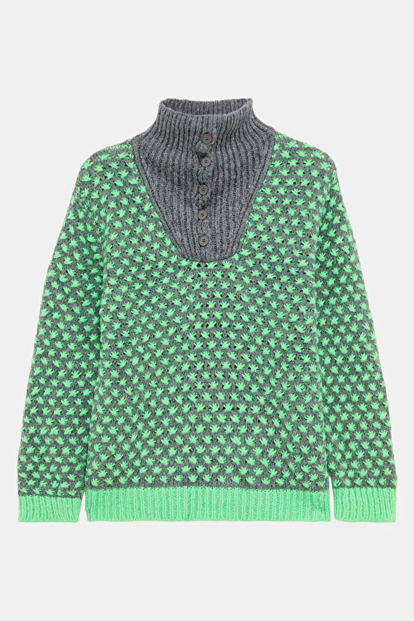 Grey Melange Patterned Women's Sweater