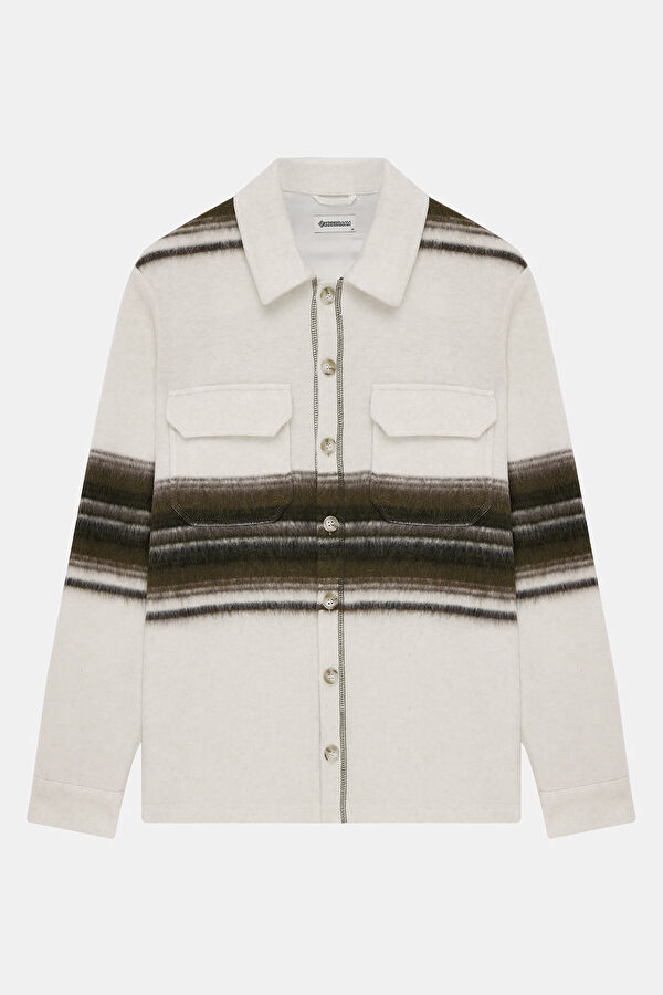 Men's Regular Shirt with Off-White Striped Pattern