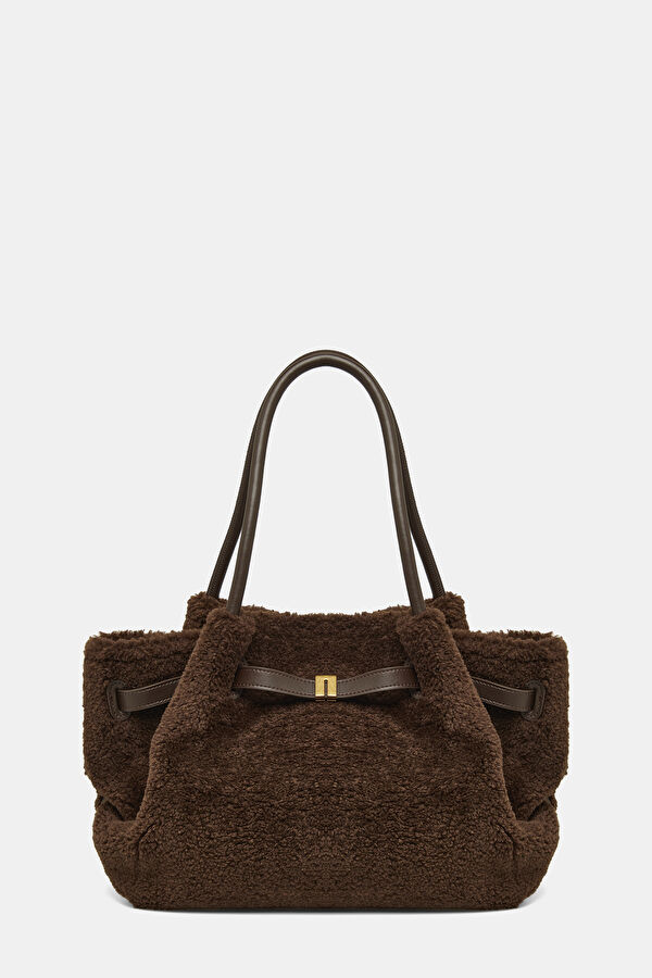 Hana Medium Faux Fur Tote Bag in Dark Brown