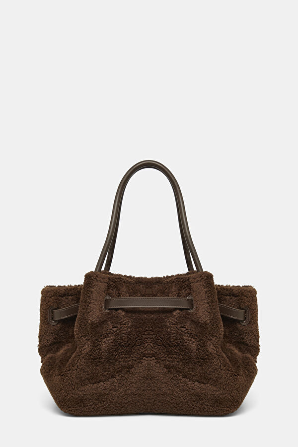 Hana Medium Faux Fur Tote Bag in Dark Brown 3