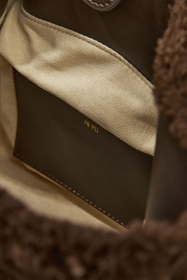 Hana Medium Faux Fur Tote Bag in Dark Brown 6