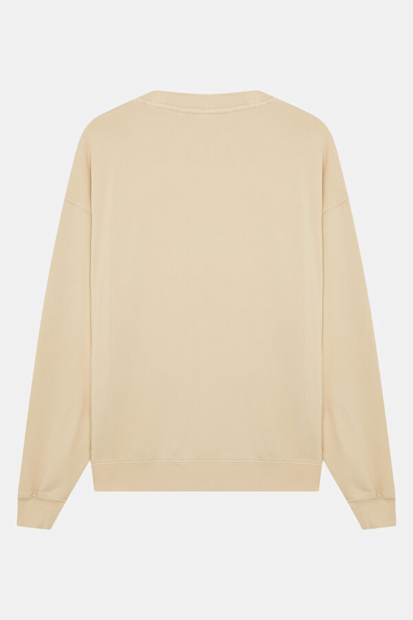 Krem Relax Kalıp Bisiklet Yaka Erkek Sweatshirt 2