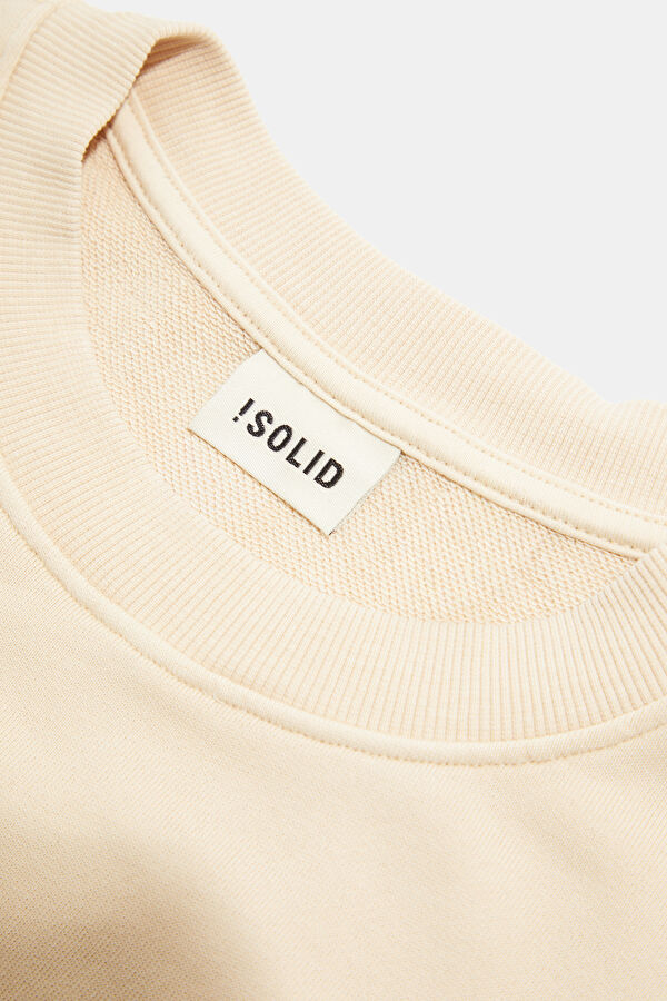 Krem Relax Kalıp Bisiklet Yaka Erkek Sweatshirt 3