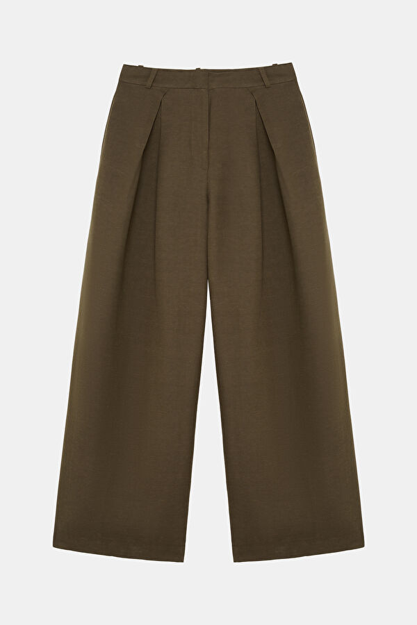 Coffee Wide Leg Linen Women's Trousers