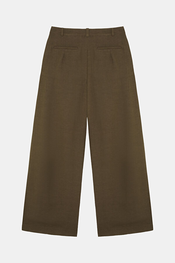 Coffee Wide Leg Linen Women's Trousers 2