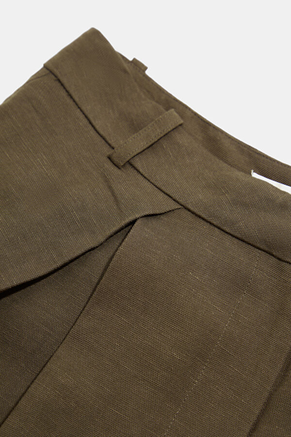 Coffee Wide Leg Linen Women's Trousers 3
