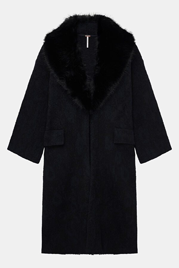 Black Women's Faux Fur Collar Jacket