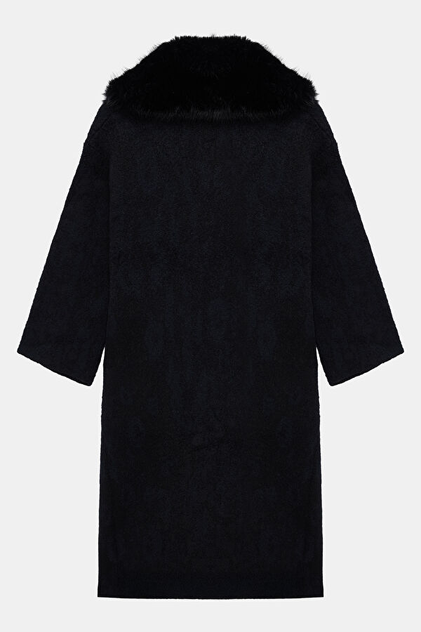 Black Women's Faux Fur Collar Jacket 2