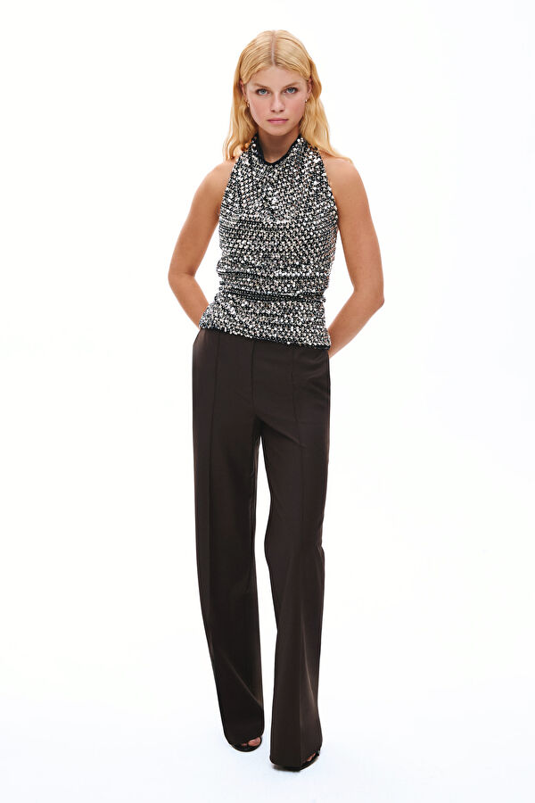Coffee Brown Straight Leg Wool Women's Trousers