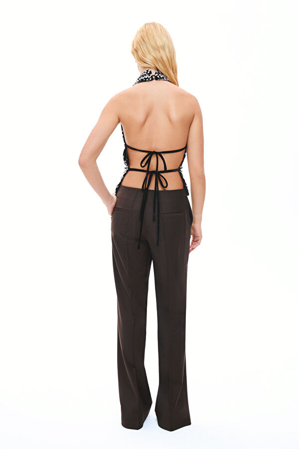 Coffee Brown Straight Leg Wool Women's Trousers 2