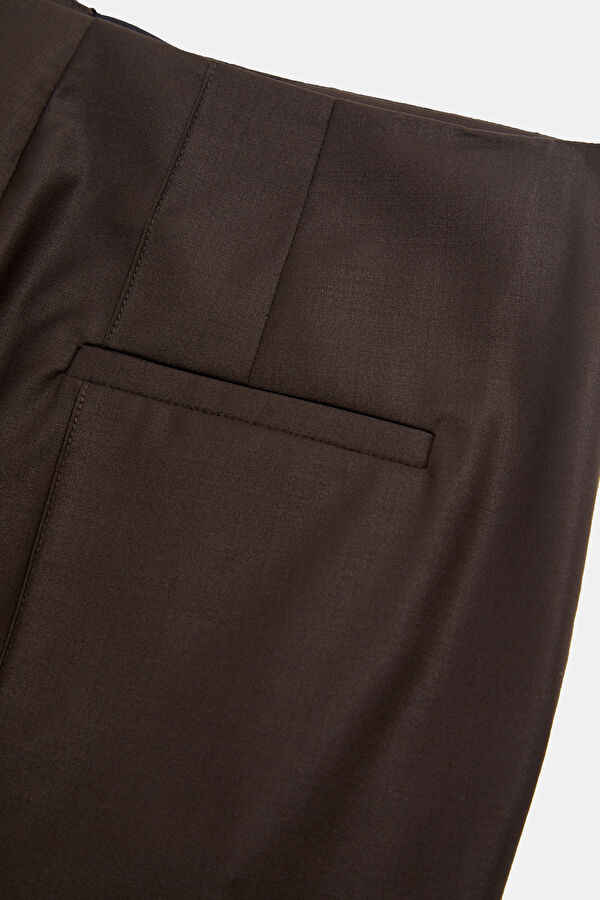 Coffee Brown Straight Leg Wool Women's Trousers 7