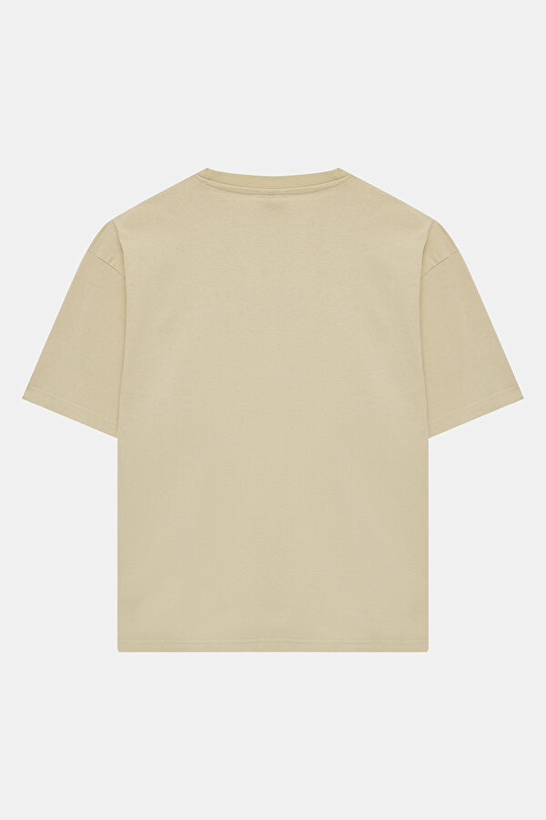 Relax Fit Cream Crew Neck Printed Women's T-Shirt 2
