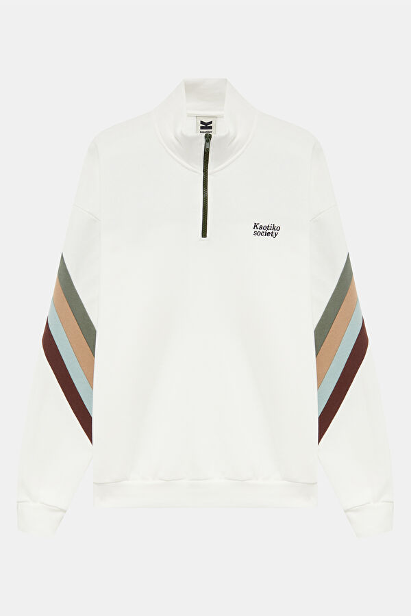Cream Relax Fit Stand Neck Women's Sweatshirt