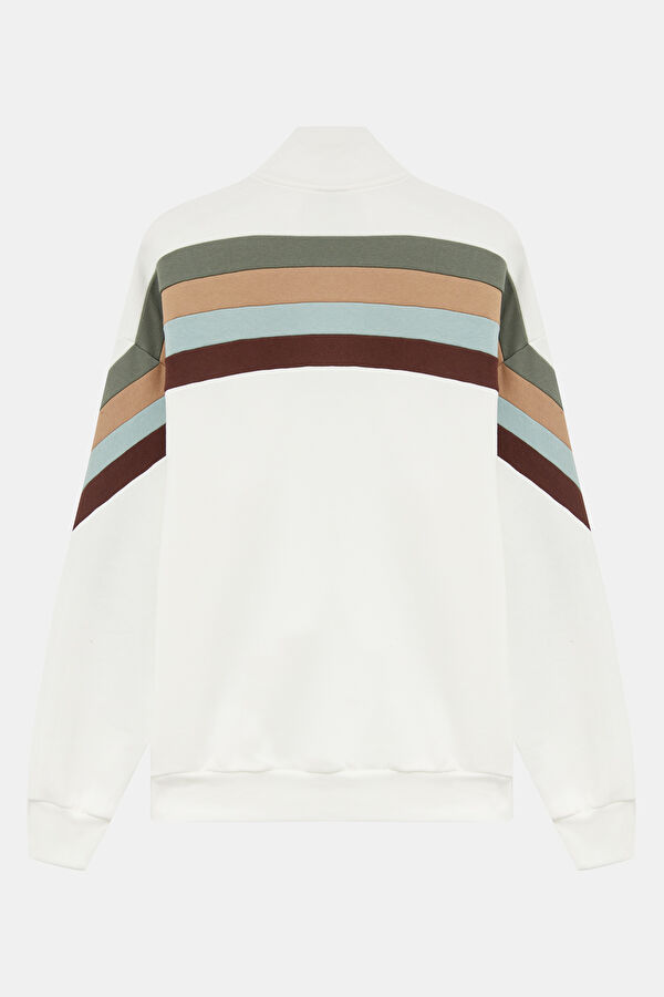 Cream Relax Fit Stand Neck Women's Sweatshirt 3