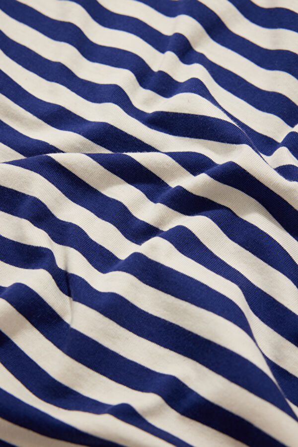 Navy Blue Crew Neck Striped Pattern Women's T-Shirt 5