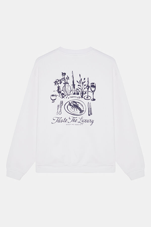 Krem Relax Kalıp O Yaka Kadın Sweatshirt 5