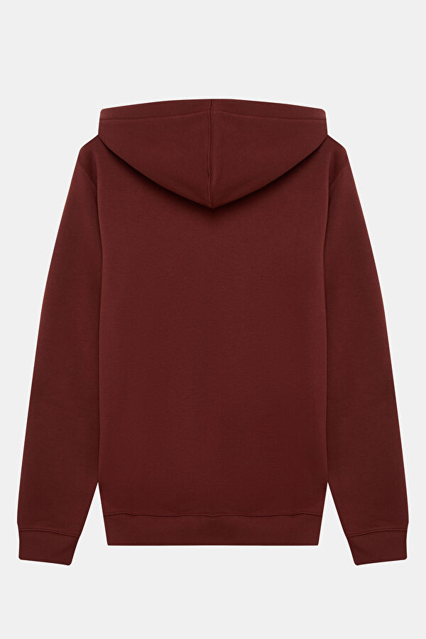 Bordo Relax Kalıp Kapuşonlu Erkek Sweatshirt 2