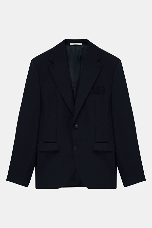 Navy Blue Buttoned Wool Men's Jacket