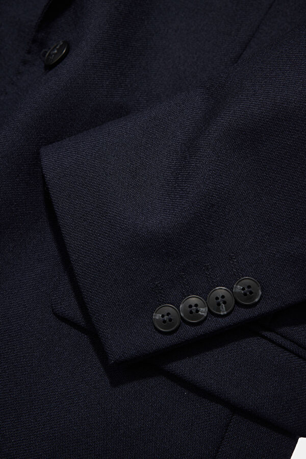 Navy Blue Buttoned Wool Men's Jacket 5