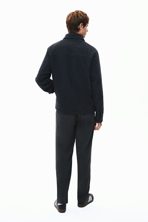 Navy Blue Zip-Up Wool Men's Jacket 2