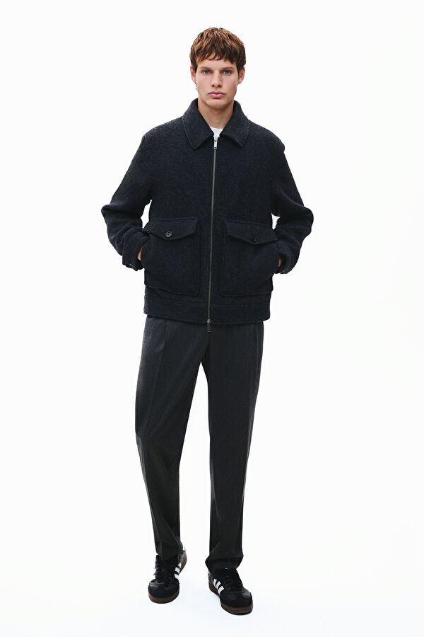 Navy Blue Zip-Up Wool Men's Jacket 3
