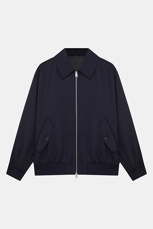Navy Blue Zip-Up Wool Men's Jacket 4