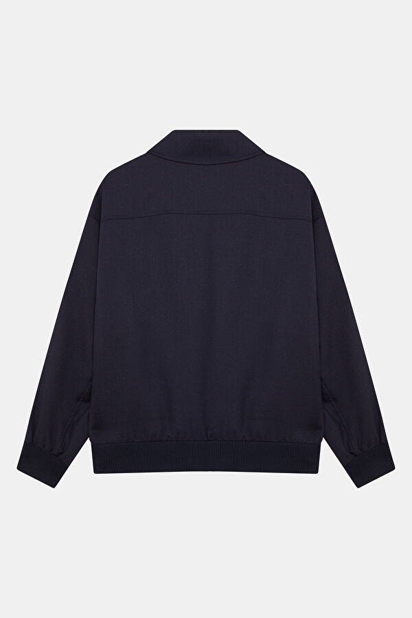 Navy Blue Zip-Up Wool Men's Jacket 5