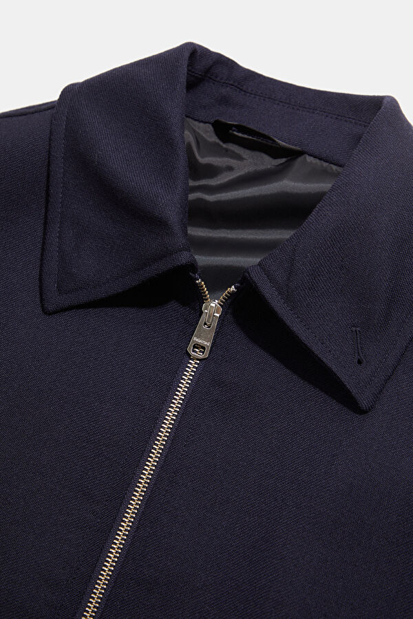 Navy Blue Zip-Up Wool Men's Jacket 6