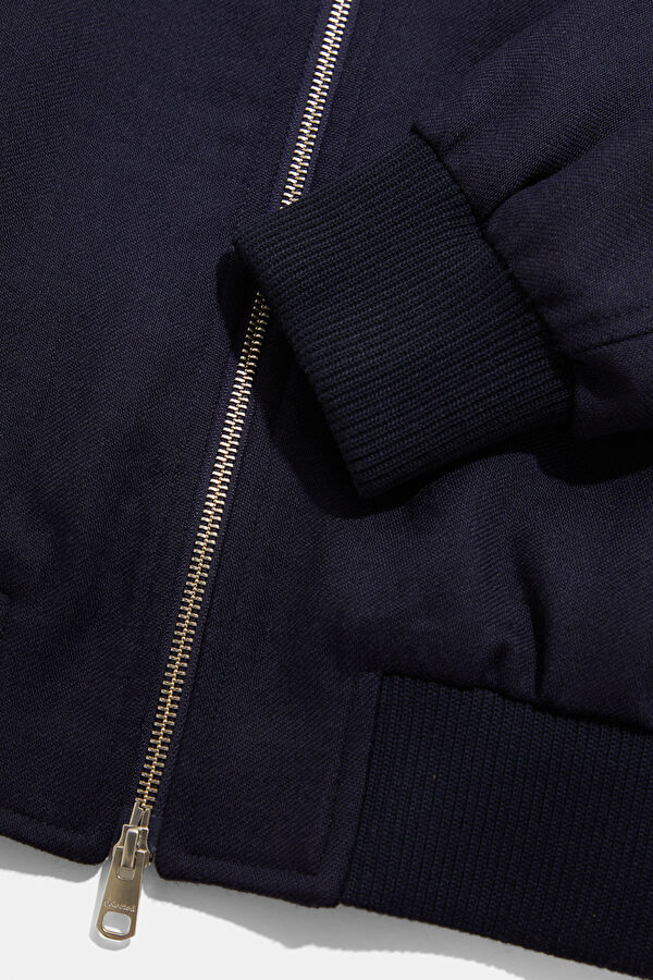 Navy Blue Zip-Up Wool Men's Jacket 7