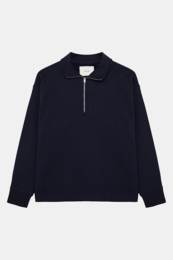 Lacivert Dik Yaka Erkek Sweatshirt