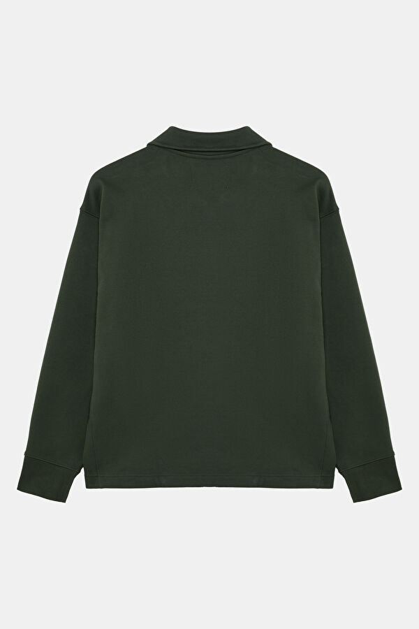 Koyu Yeşil Relax Kalıp Dik Yaka Erkek Sweatshirt 5