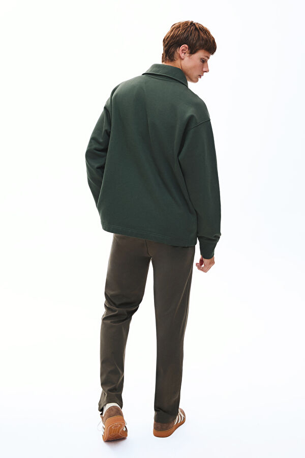 Koyu Yeşil Relax Kalıp Dik Yaka Erkek Sweatshirt 2