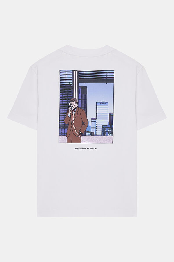 Relax Kalıp Beyaz Bisiklet Yaka Erkek T-Shirt 2