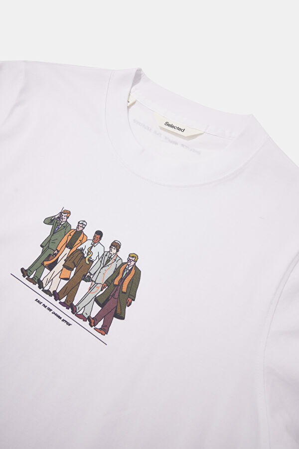 Relax Kalıp Beyaz Bisiklet Yaka Erkek T-Shirt 6