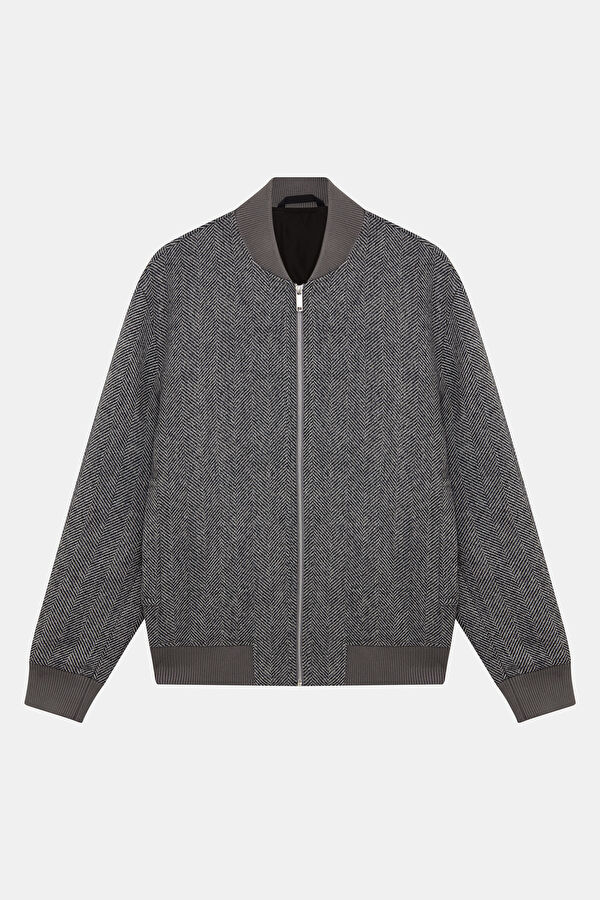 Dark Grey Zip-Up Wool Men's Jacket 4