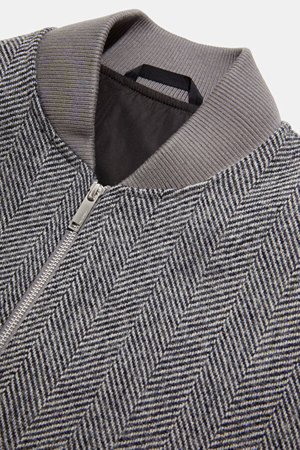 Dark Grey Zip-Up Wool Men's Jacket 6