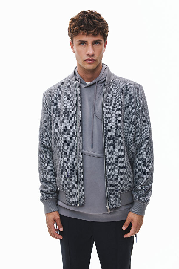 Dark Grey Zip-Up Wool Men's Jacket