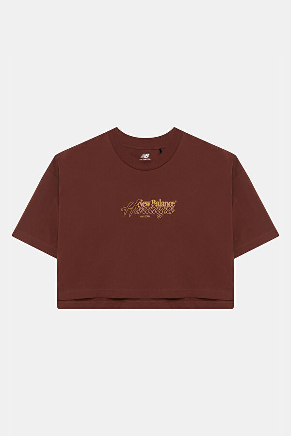 Kahve O Yaka Baskılı Kadın T-Shirt