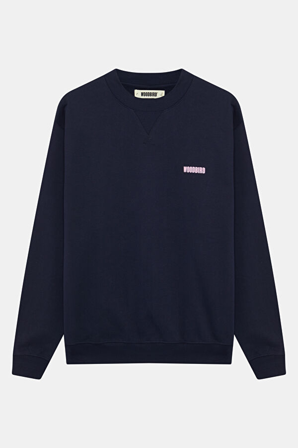 Lacivert Relax Kalıp Bisiklet Yaka Erkek Sweatshirt