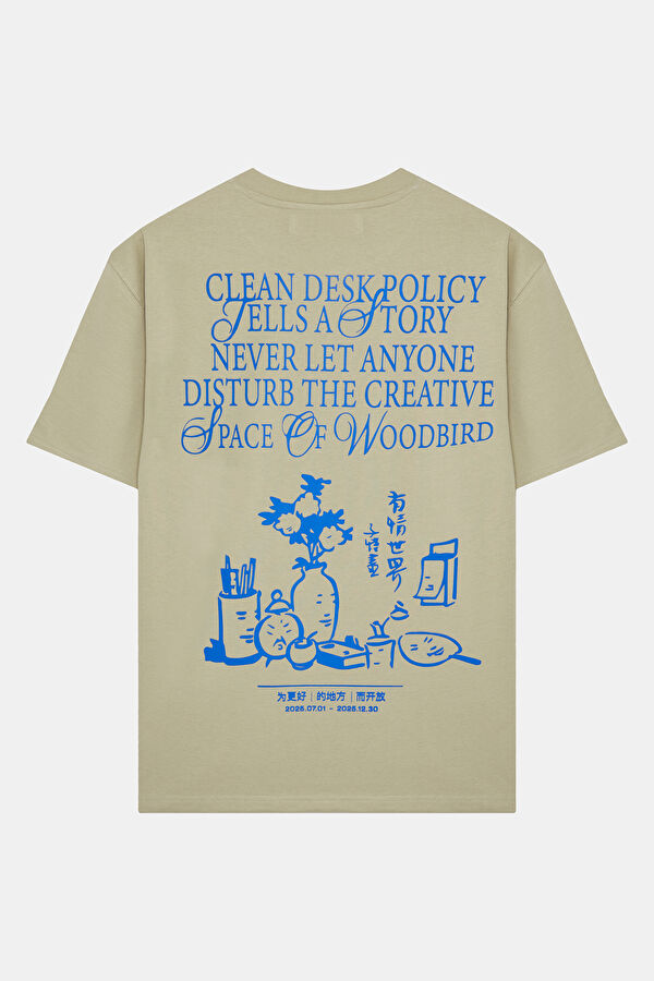 Relax Kalıp Haki Bisiklet Yaka Baskılı Erkek T-Shirt 2