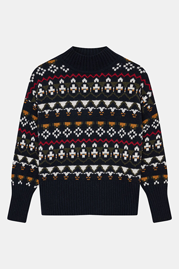 Black Women's Wool Sweater with Baklava Pattern