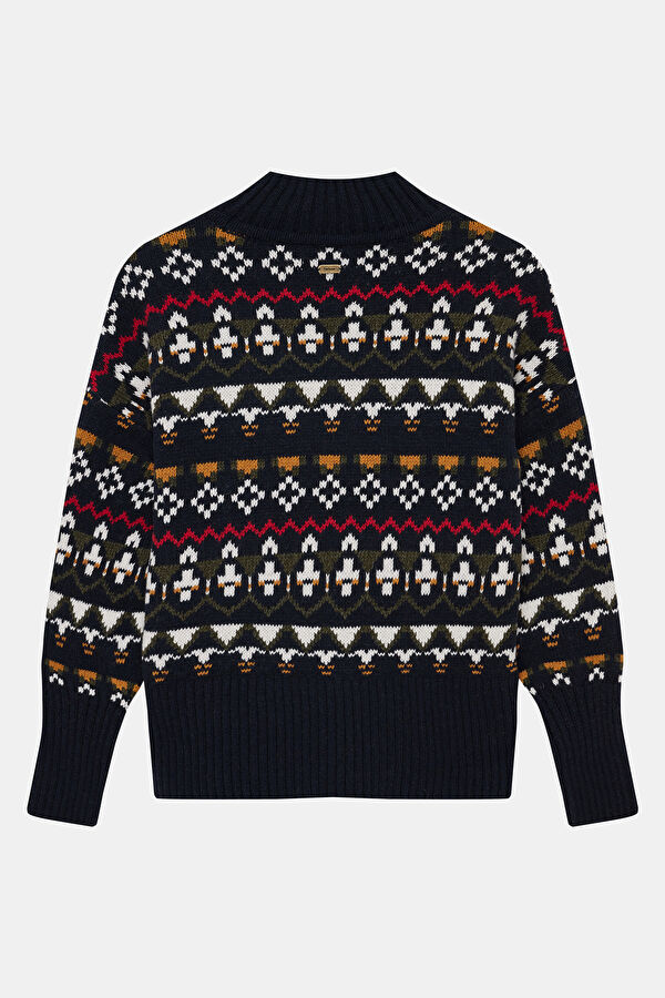 Black Women's Wool Sweater with Baklava Pattern 2