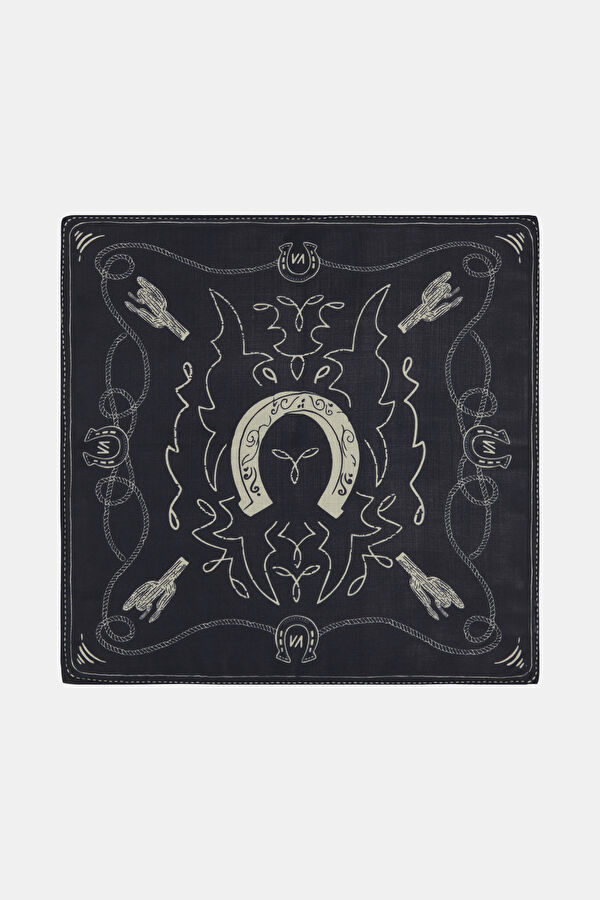 Lacivert Desenli Yün Bandana