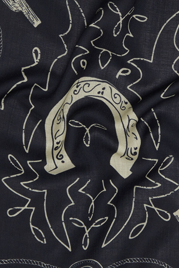 Lacivert Desenli Yün Bandana 2