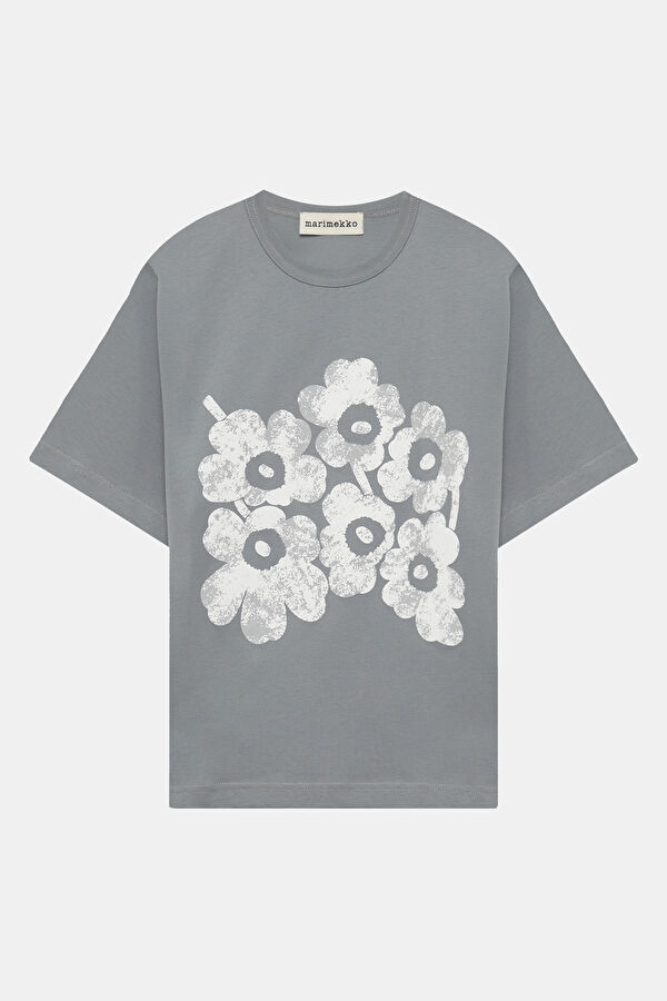 Gray Crew Neck Printed Women's T-Shirt