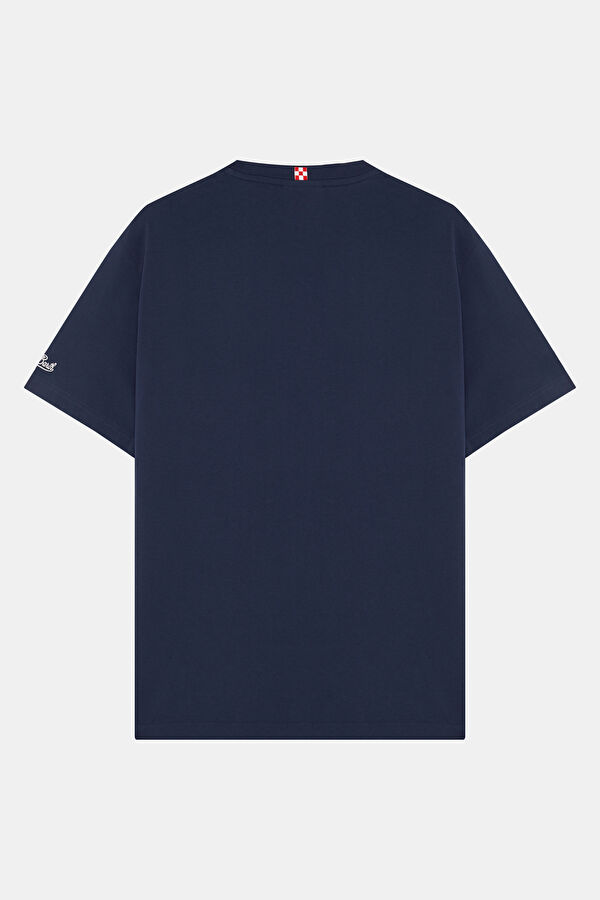 Relax Fit Navy Blue Crew Neck Embroidered Men's T-Shirt 2