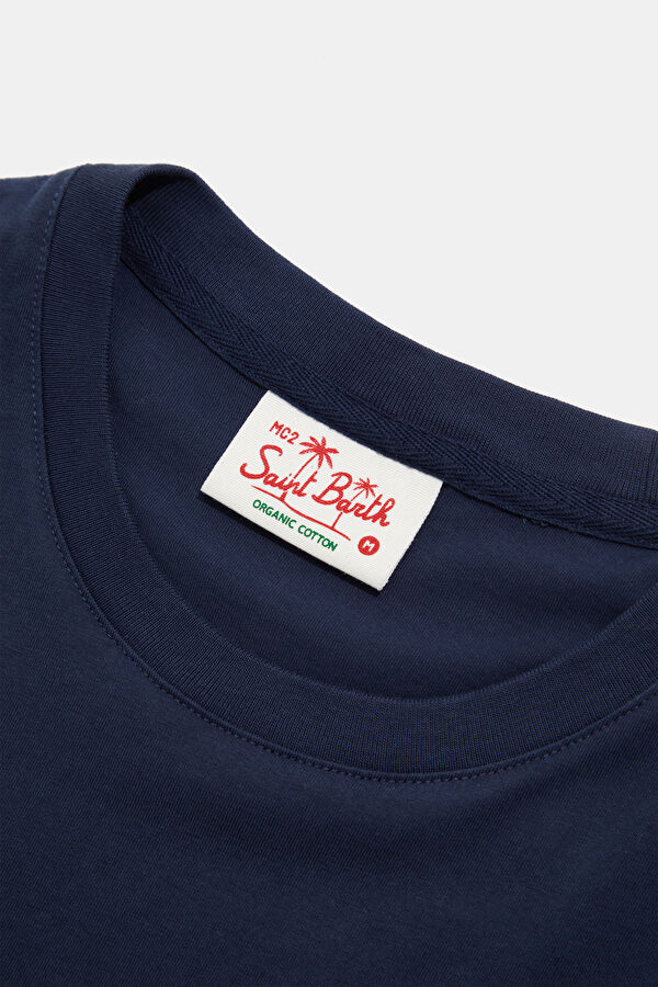 Relax Fit Navy Blue Crew Neck Embroidered Men's T-Shirt 3