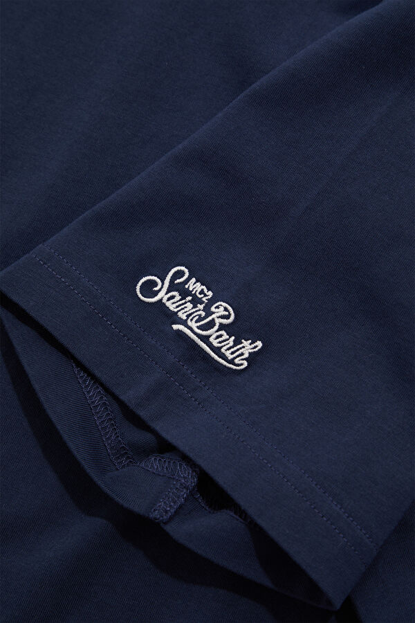 Relax Fit Navy Blue Crew Neck Embroidered Men's T-Shirt 5