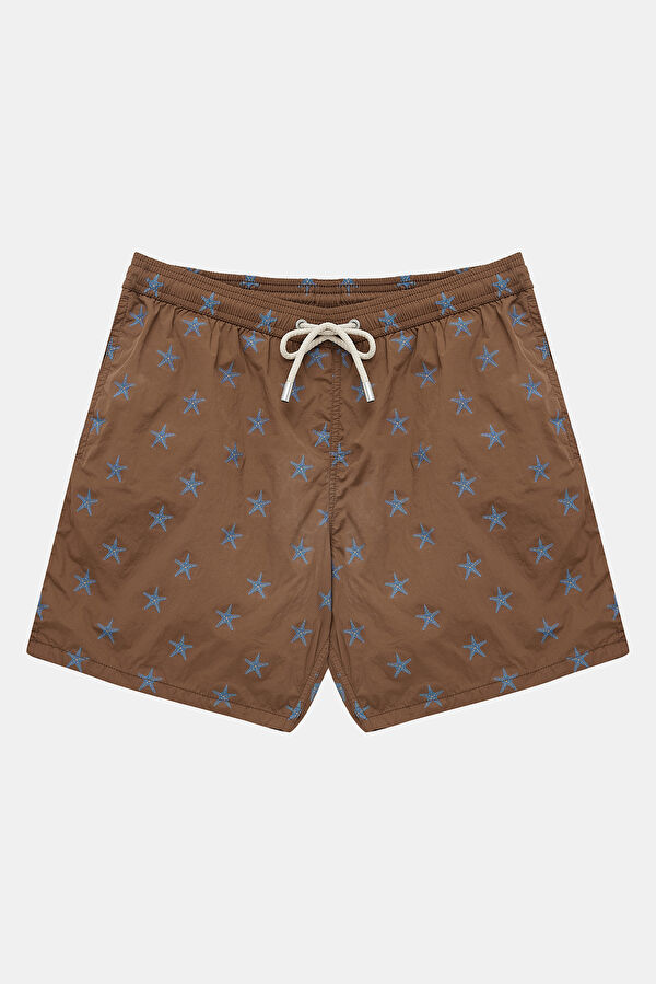 Men's Swimsuit with Coffee Pattern and Elastic Waistband